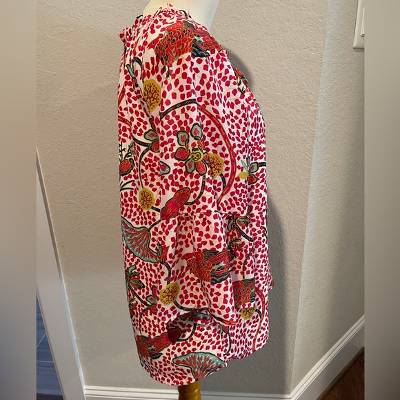 JADE Melody Tam Red Tropical Peacock Print Blouse. Medium Excellent Condition - Picture 3 of 8